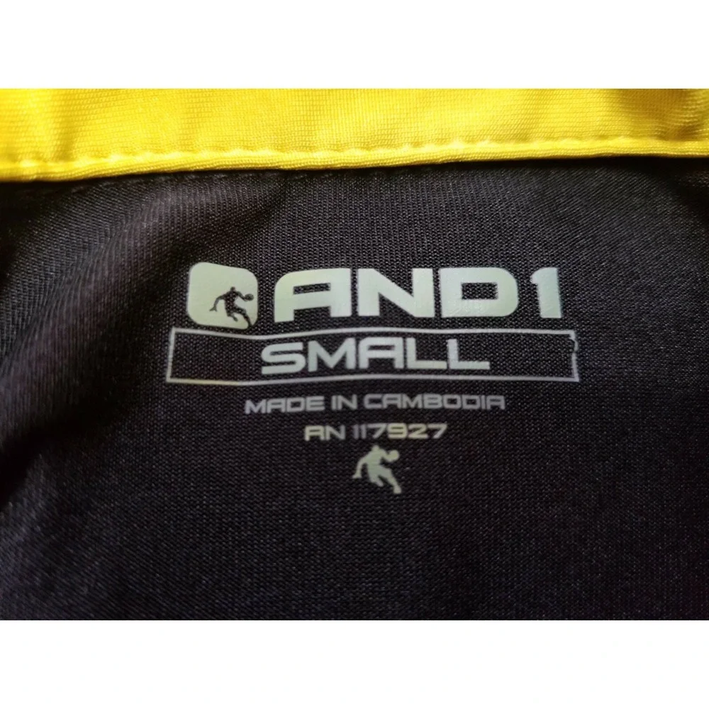 AND1 Black & yellow Shirt Sports Sleeveless men's size small, PIT TO PIT 21 IN‎